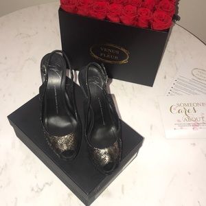 Women’s Black and Gold Peep Toe Giuseppe’s